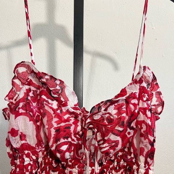 Luxxel Red and White Smocked Bodice Layered Mini Dress - Picture 4 of 9